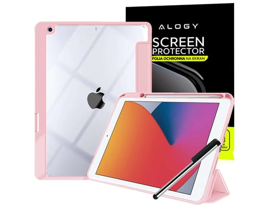 Etui magnetyczne Alogy Pencil do iPad 10.2 2019/2020/2021 7/8/9Gen Różowe + Folia + Rysik Apple