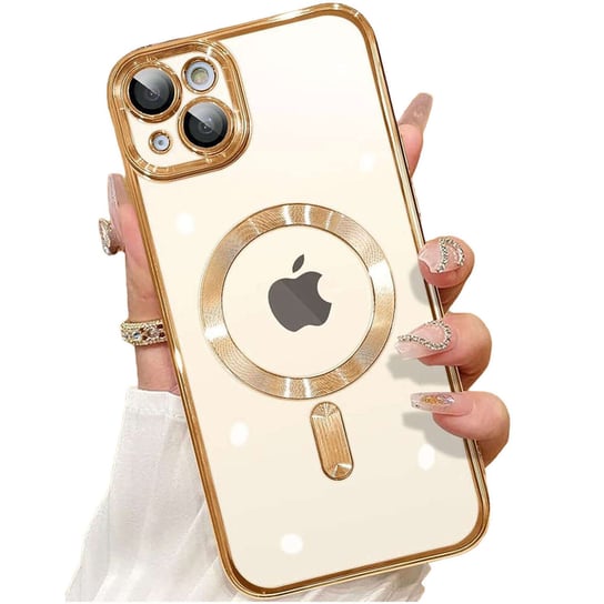 Etui MagSafe Case do iPhone 15 Glamour Luxury obudowa Slim Ring Alogy Złoty przezroczysty + Szkło Alogy