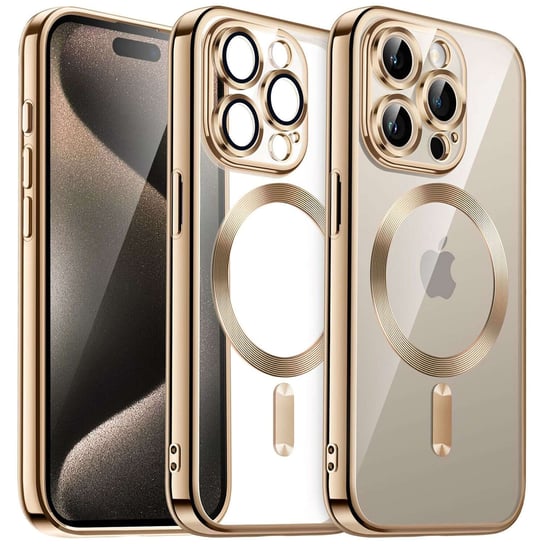 Etui MagSafe Case do iPhone 15 Pro Glamour Luxury obudowa Slim Ring Alogy Złote przezroczyste + Szkło Alogy