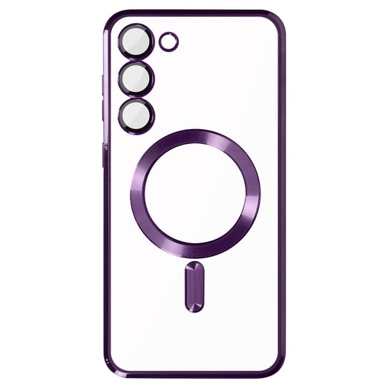 Etui MagSafe Samsung S23, ochrona aparatu, przezroczysty tyl, fioletowa obwódka Avizar