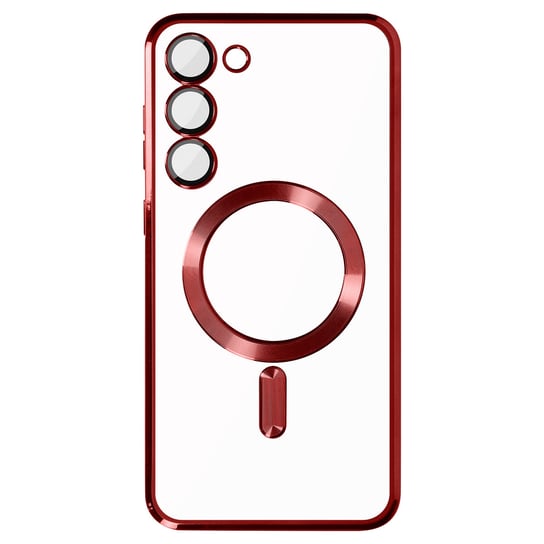 Etui MagSafe Samsung S23, ochrona aparatu, przezroczysty tyl z czerwona obwódka Avizar