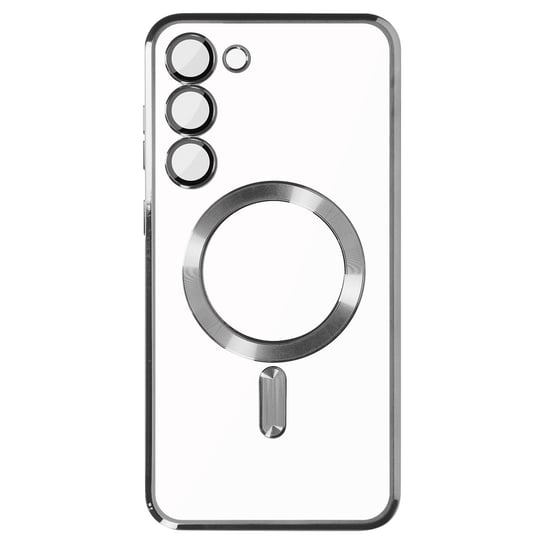 Etui MagSafe Samsung S23, ochrona aparatu, przezroczysty tyl ze srebrna obwódka Avizar