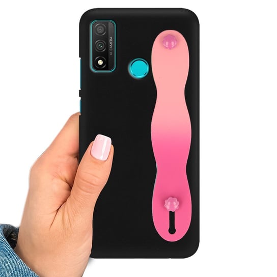 Etui MATOWE CZARNE do HUAWEI P SMART 2020 z PASKIEM OMBRE RÓŻOWY Uchwyt Funnycase