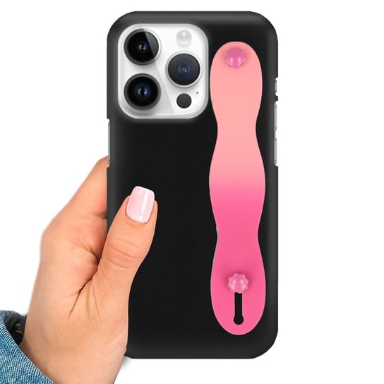 Etui MATOWE CZARNE do IPHONE 14 PRO z PASKIEM OMBRE RÓŻOWY Smooth Uchwyt Funnycase