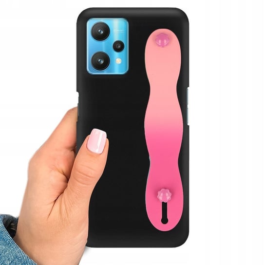 Etui MATOWE CZARNE do REALME 9 5G z PASKIEM OMBRE RÓŻOWY Smooth Uchwyt Funnycase