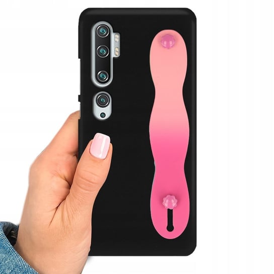 Etui MATOWE CZARNE do XIAOMI MI NOTE 10 z PASKIEM OMBRE RÓŻOWY Uchwyt Funnycase