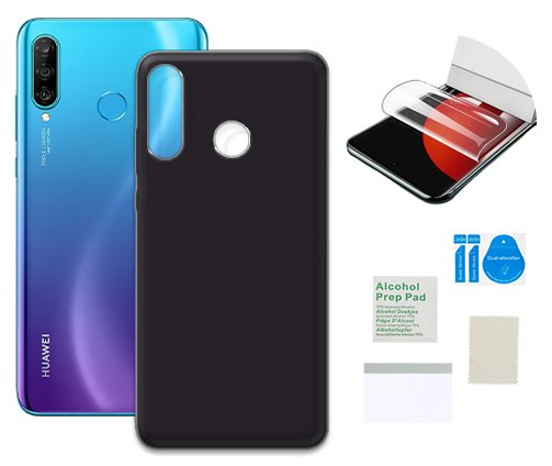 Etui matowe do HUAWEI P30 LITE czarny case pokrowiec + folia ochronna TPU MARTECH