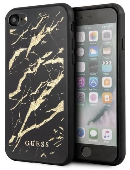 Etui na Apple iPhone 7/8/SE 2020 GUESS Marble Glass Gold Glitter GUESS