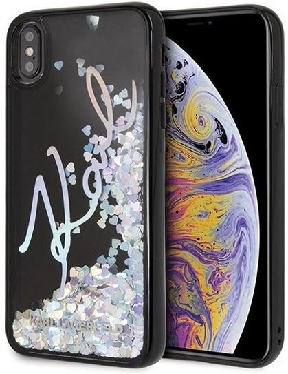 Etui na Apple iPhone Xs Max KARL LAGERFELD KLHCI65KSIGMU Signature Liquid Glitter Sequins Karl Lagerfeld