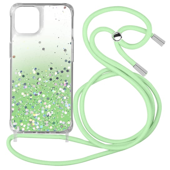 Etui na iPhone 12 / 12 Pro Sequined Back With Removable Strap - zielony gradient Avizar