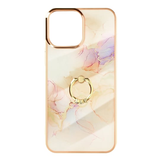 Etui na iPhone 12 Bi-materiał Podpórka z pierścieniem w kolorze różowego złota Marmur Avizar