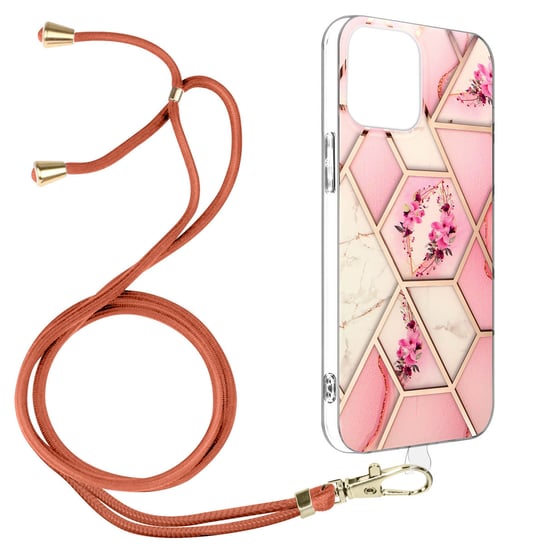 Etui na iPhone 12 Mini Geometryczny wzór z odpinanym przewodem różowe Avizar