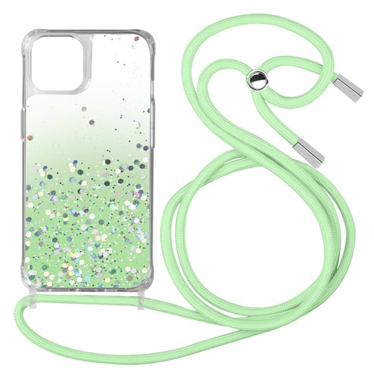 Etui na iPhone 13 Mini Sequined Back With Removable Strap - zielony gradient Avizar