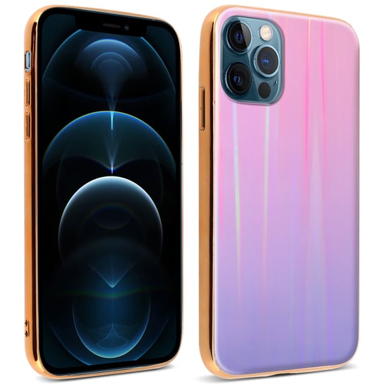 Etui na iPhone'a 12 Pro Max w jasnym holograficznym stylu — kolekcja Aurora w kolorze różowym Avizar