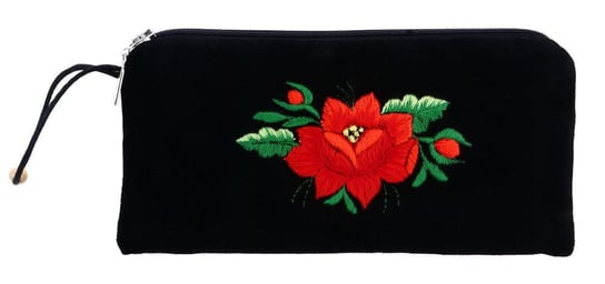 Etui na okulary, kosmetyczka, folk haft łowicki, czerwona róża (czarne) Artfolk
