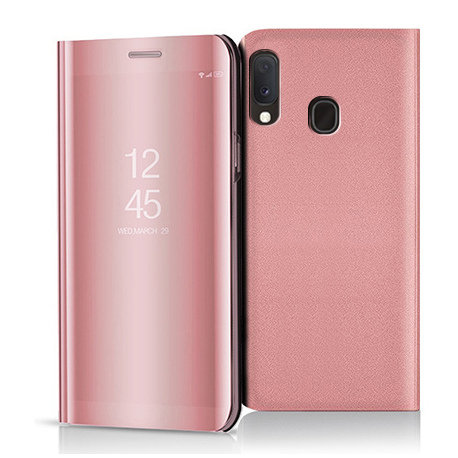 Etui na Samsung Galaxy A20e, Flip Clear View z klapką, różowy EtuiStudio