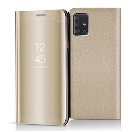 Etui na Samsung Galaxy A51, Flip Clear View z klapką, złoty EtuiStudio