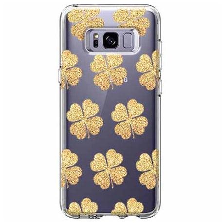 Etui na Samsung Galaxy S8, złoty koniczynki EtuiStudio