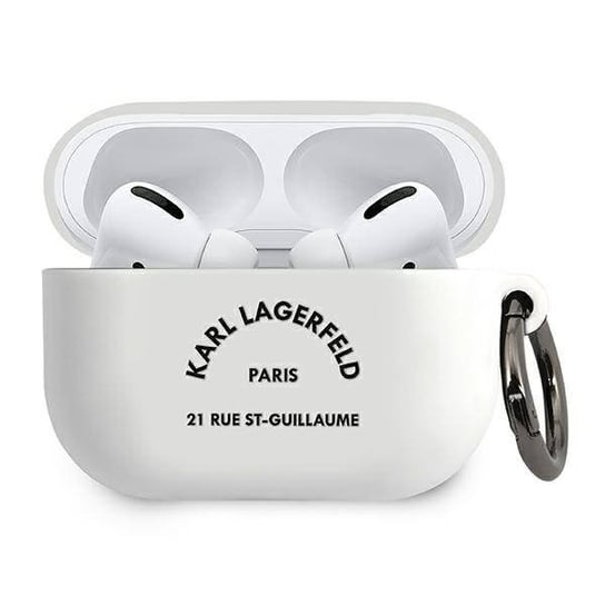 Etui na słuchawki Apple AirPods KARL LAGERFELD KLACAPSILRSGWH Pro, cover, biały/white Silicone RSG Karl Lagerfeld