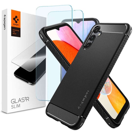 Etui na telefon Spigen Rugged Armor obudowa ochronna do Samsung Galaxy A14 5G/ LTE Matte Black + Szkło Spigen Glas.tR Spigen