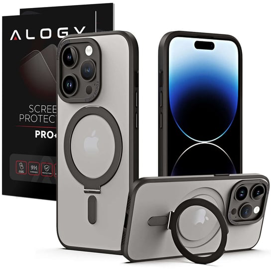 Etui pancerne Alogy Stand Ring Case obudowa ochronna na telefon do MagSafe do Apple iPhone 14 Pro Czarne + Szkło Alogy