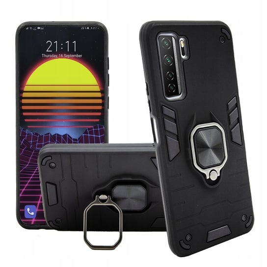 Etui Pancerne Do Huawei P40 Lite 5G Czarne Obudowa Armor Holder Ring Case Hello Case