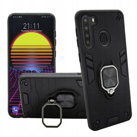 Etui Pancerne Do Samsung Galaxy A21S Czarne Obudowa Armor Holder Ring Case Hello Case