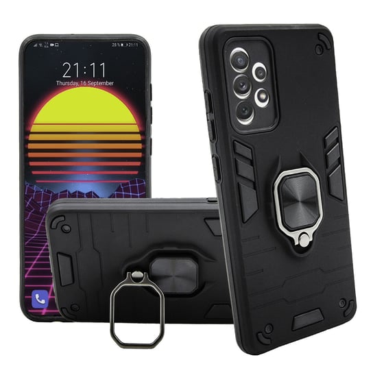 Etui Pancerne Do Samsung Galaxy A72 Czarne Obudowa Armor Holder Ring Case Hello Case