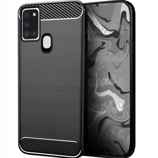 Etui Pancerne Karbon Do Samsung Galaxy A21S +Szkło Hello Case