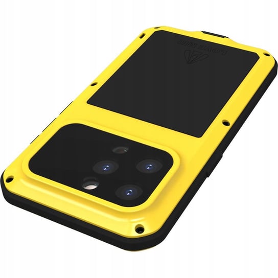 Etui Pancerne + szkło LOVE MEI Powerful do iPhone 15 Pro Max, żółte Love Mei