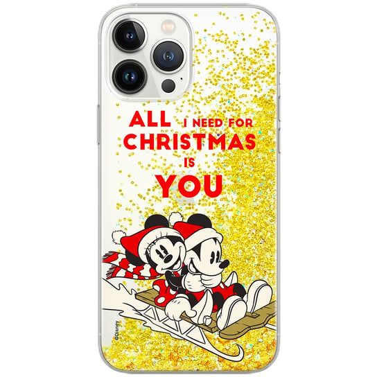Etui płynny brokat do Apple IPHONE 11 PRO Disney: Mickey i Minnie 015 oryginalne i oficjalnie licencjonowane, Złoty Disney