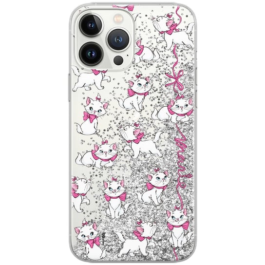 Etui płynny brokat do Apple IPHONE 12 PRO MAX Disney: Marie 008 oryginalne i oficjalnie licencjonowane, Srebrny Disney