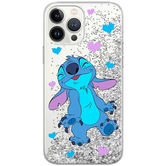 Etui płynny brokat do Apple IPHONE 13 Disney: Stich 014 oryginalne i oficjalnie licencjonowane, Srebrny Disney