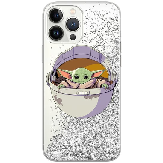 Etui płynny brokat do Apple IPHONE 13 MINI Star Wars: Baby Yoda 026 oryginalne i oficjalnie licencjonowane, Srebrny Inna marka