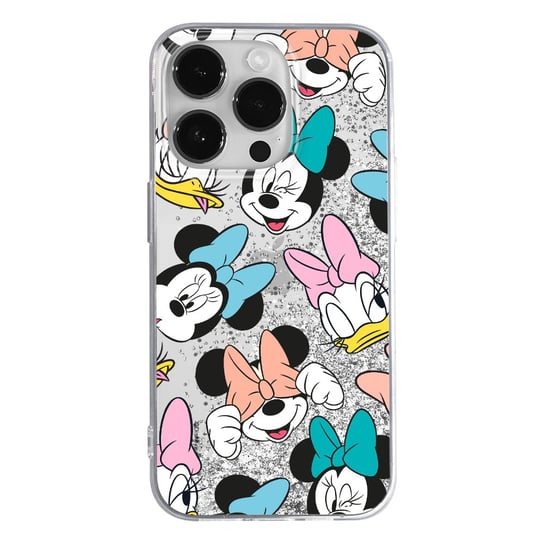 Etui płynny brokat do Apple IPHONE 15 PLUS Disney: Disney Friends 018 oryginalne i oficjalnie licencjonowane, Srebrny Disney