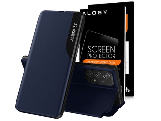 Etui portfel Alogy Smart View Cover do Samsung Galaxy A52 5G/ A52 Granatowe + Szkło Samsung