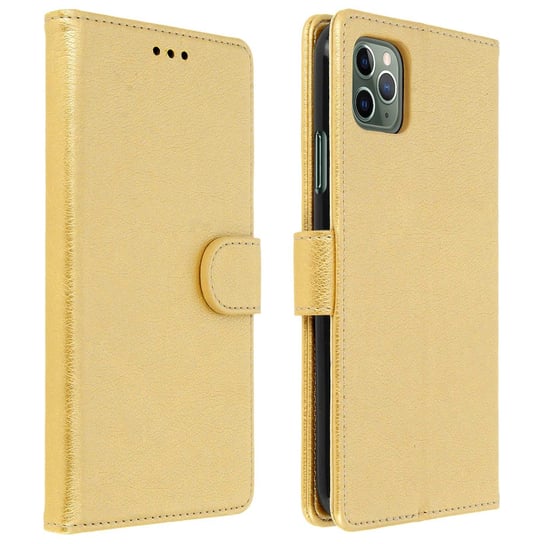 Etui-portfel z klapką, etui magnetyczne z podstawką do Apple iPhone 11 Pro Max – złote Avizar