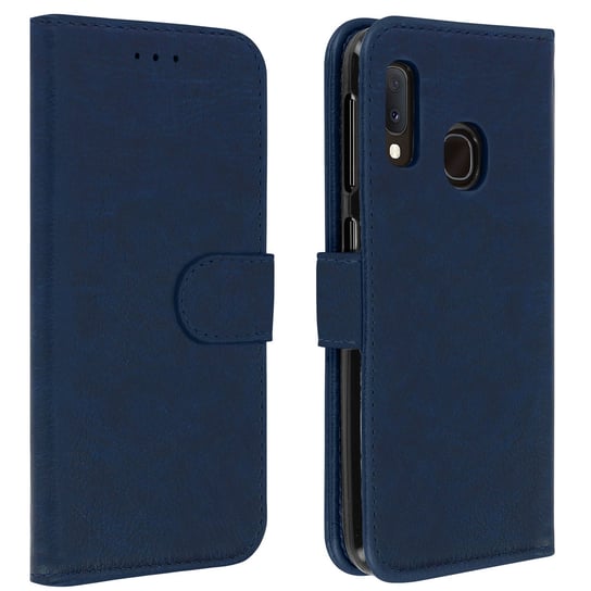 Etui-portfel z klapką, etui magnetyczne z podstawką do Samsunga Galaxy A20e – ciemnoniebieskie Avizar