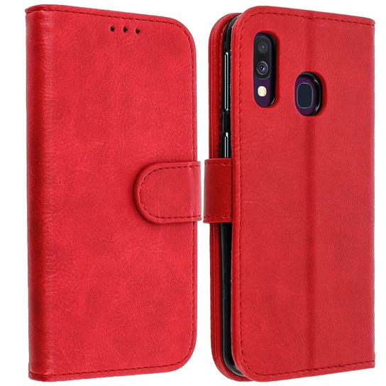 Etui-portfel z klapką, etui magnetyczne z podstawką do Samsunga Galaxy A40 – czerwone Avizar