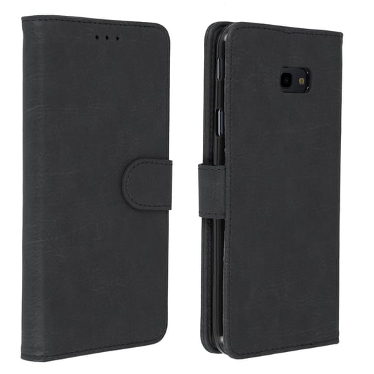 Etui-portfel z klapką, etui magnetyczne z podstawką do Samsunga Galaxy J4 Plus – czarne Avizar