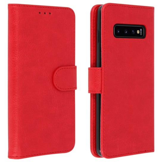 Etui-portfel z klapką, etui magnetyczne z podstawką do Samsunga Galaxy S10 – czerwone Avizar