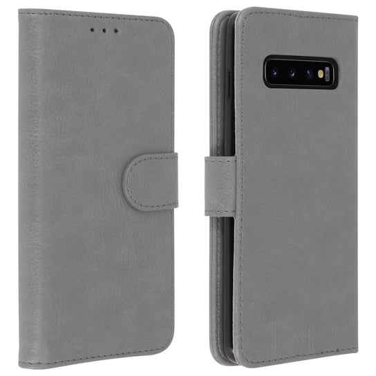 Etui-portfel z klapką, etui magnetyczne z podstawką do Samsunga Galaxy S10 – Szare Avizar