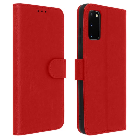 Etui-portfel z klapką, etui magnetyczne z podstawką do Samsunga Galaxy S20 – czerwone Avizar