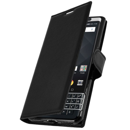 Etui-portfel z klapką, smukłe etui na BlackBerry Keyone, silikonowa obudowa – czarna Avizar