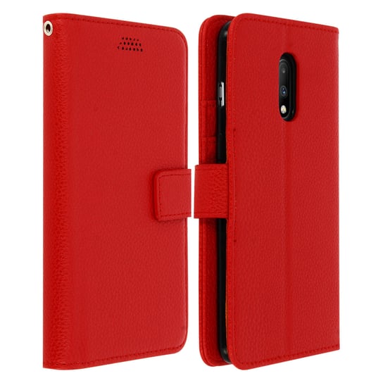 Etui-portfel z klapką, wąska obudowa Oneplus 7, silikonowa obudowa – czerwone Avizar
