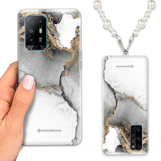 Etui QUICK ELEGANCKI do OPPO A94 5G Perłowy Łańcuszek + MARMUR Marble Wzory Funnycase