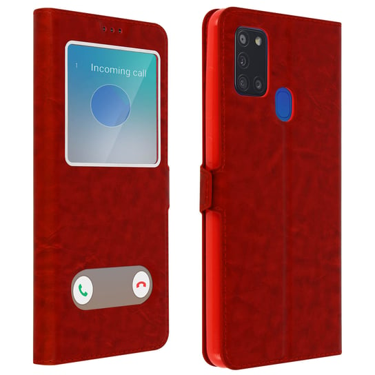 Etui Samsung Galaxy A21s z podwójnym okienkiem Podstawka wideo w kolorze czerwonym Avizar