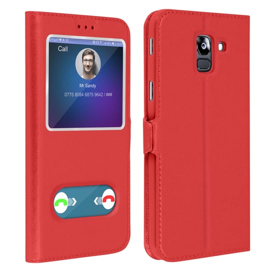 Etui Samsung Galaxy J6 z podwójnym okienkiem Podstawka wideo w kolorze czerwonym Avizar