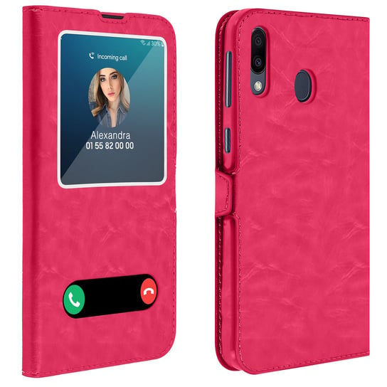 Etui Samsung Galaxy M20 z podwójnym okienkiem Podstawka wideo w kolorze różowym Avizar