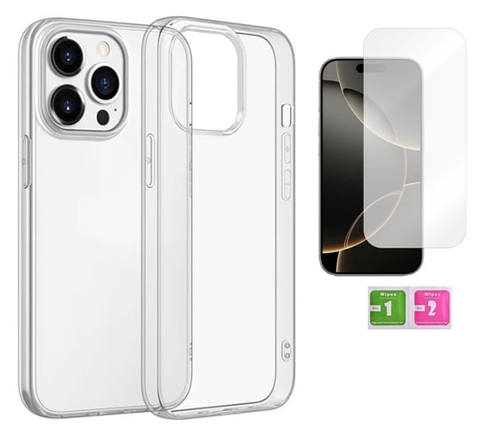 Etui silikonowe 2mm do APPLE IPHONE 16 PRO przezroczyste obudowa + szkło 9H MARTECH